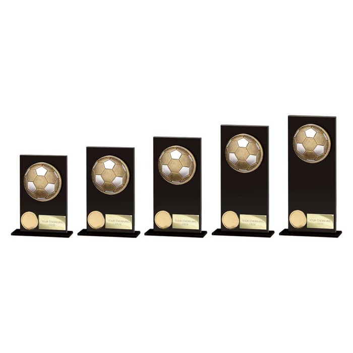 ICON HERO FOOTBALL BLACK GLASS TROPHY -  5 SIZES - 12.5CM-200CM